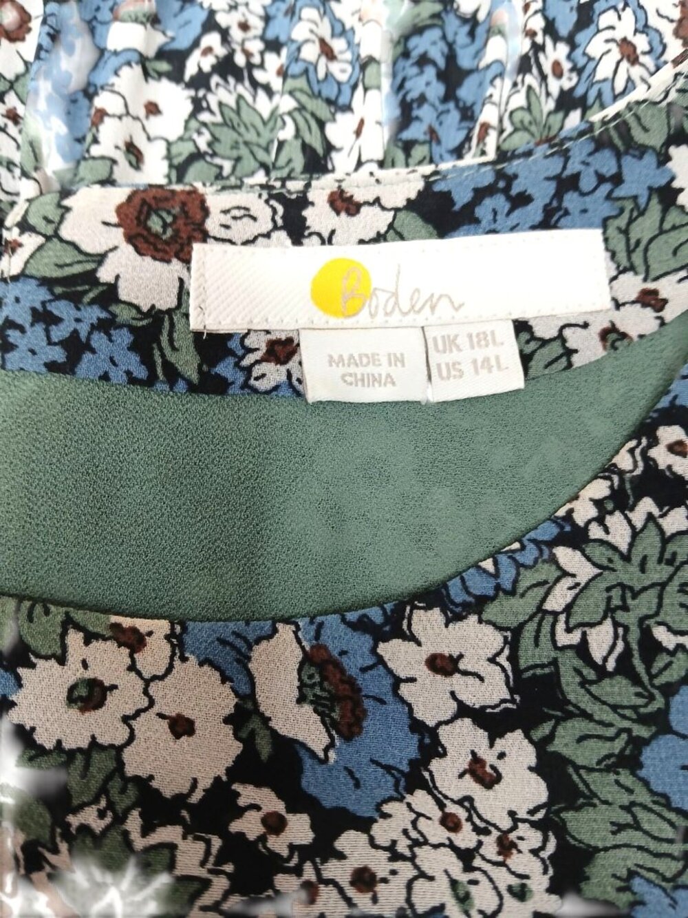 Boden Floral Tiered Long Sleeve Dress US 14 Blue Green Multicolor Plisse Mini - Picture 15 of 16